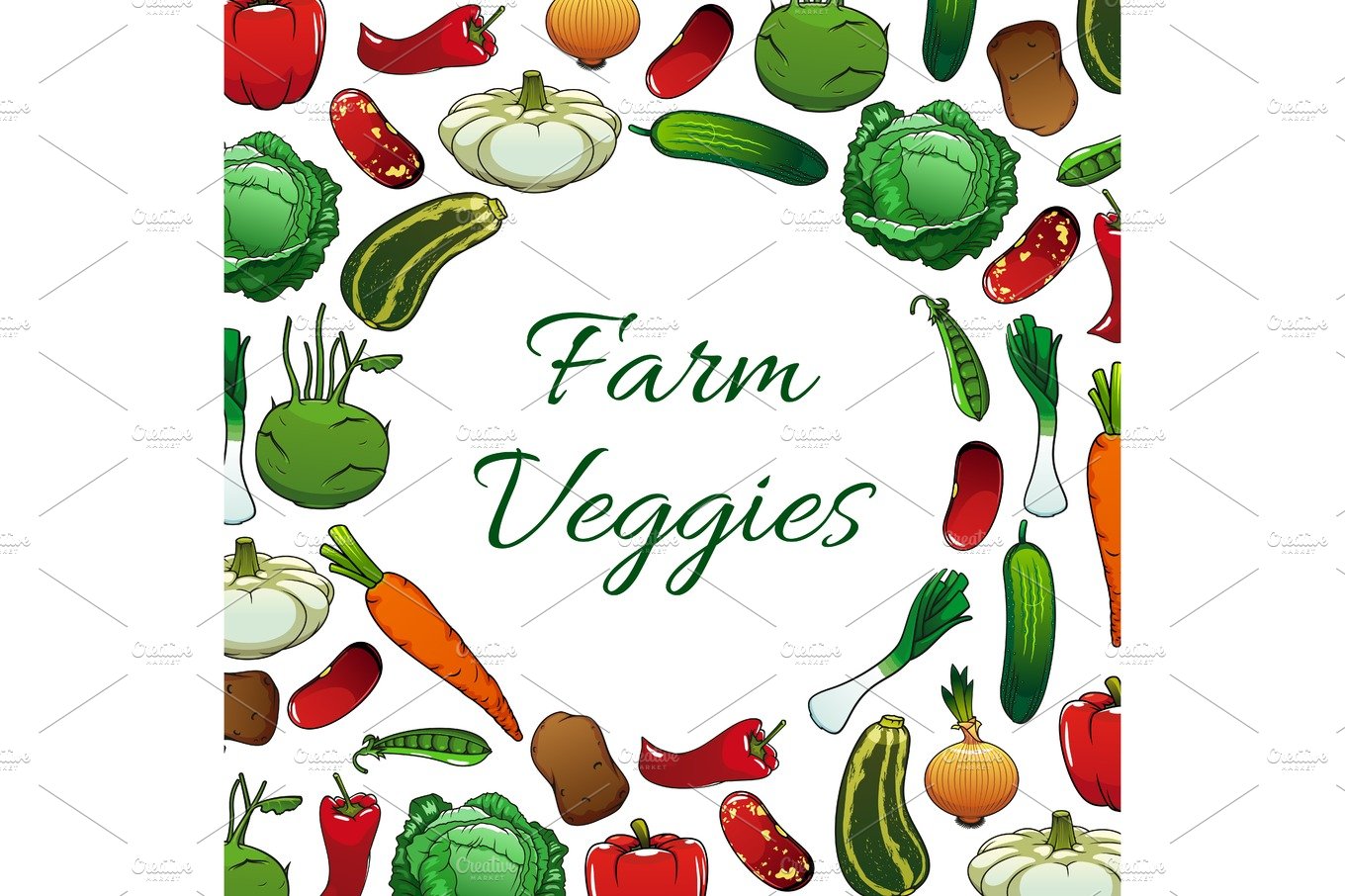 Farm vegetables poster, vegetarian food background cover image.