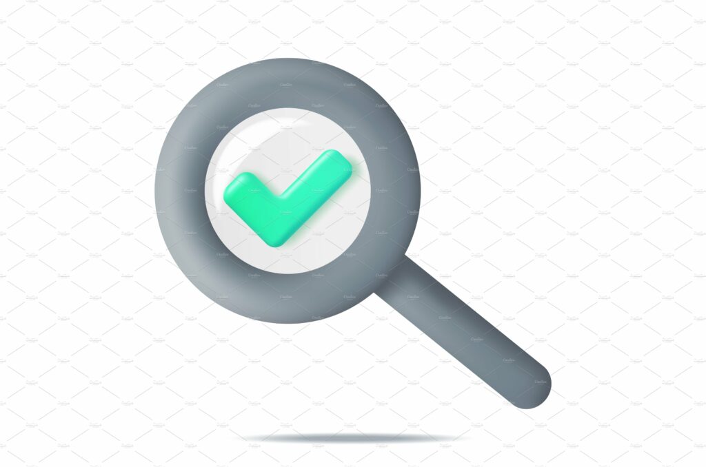 3D Magnifying Glass and Check Mark – MasterBundles