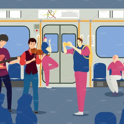 Musical performance in subway train cover image.