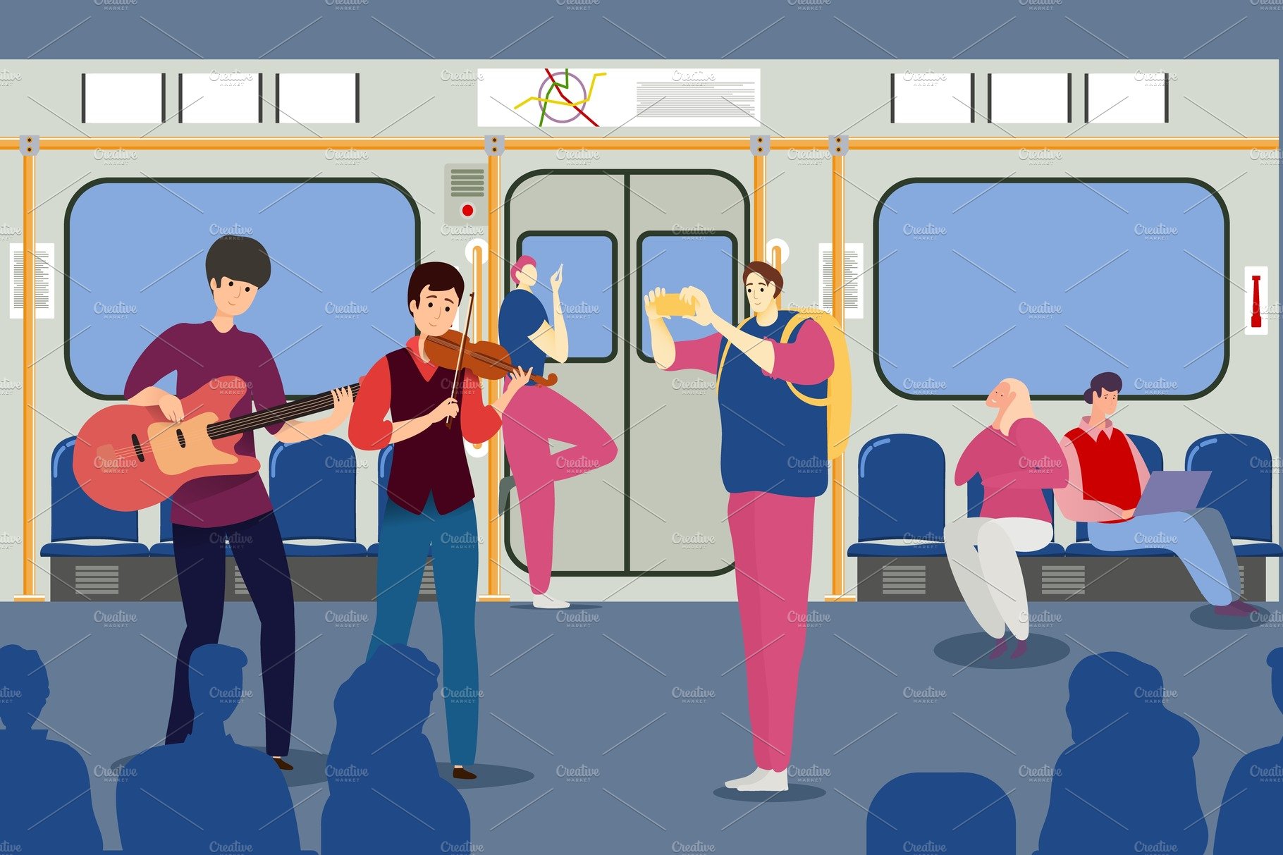 Musical performance in subway train cover image.