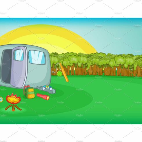 Camping horizontal banner sunset cover image.