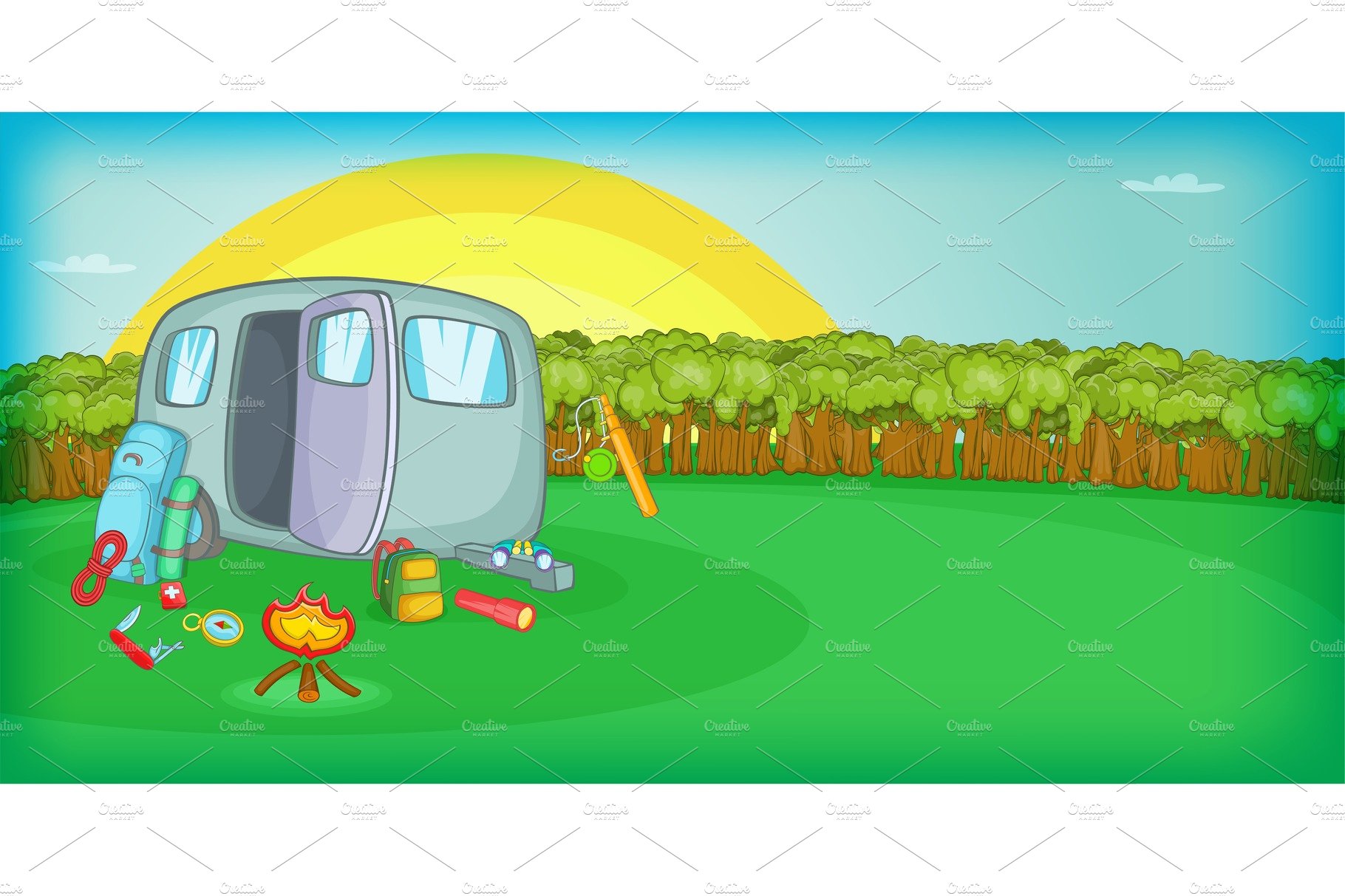 Camping horizontal banner sunset cover image.