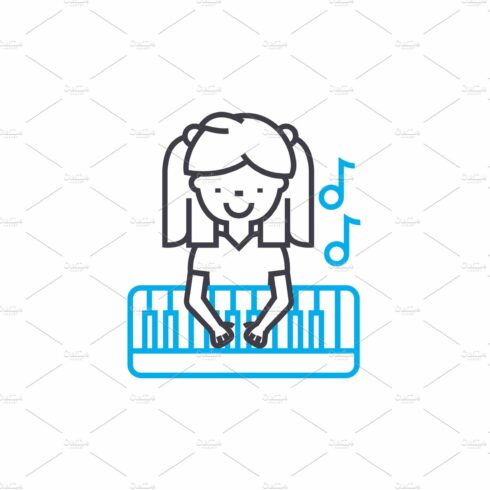 Playing piano linear icon concept. Playing piano line vector sign, symbol, ... cover image.
