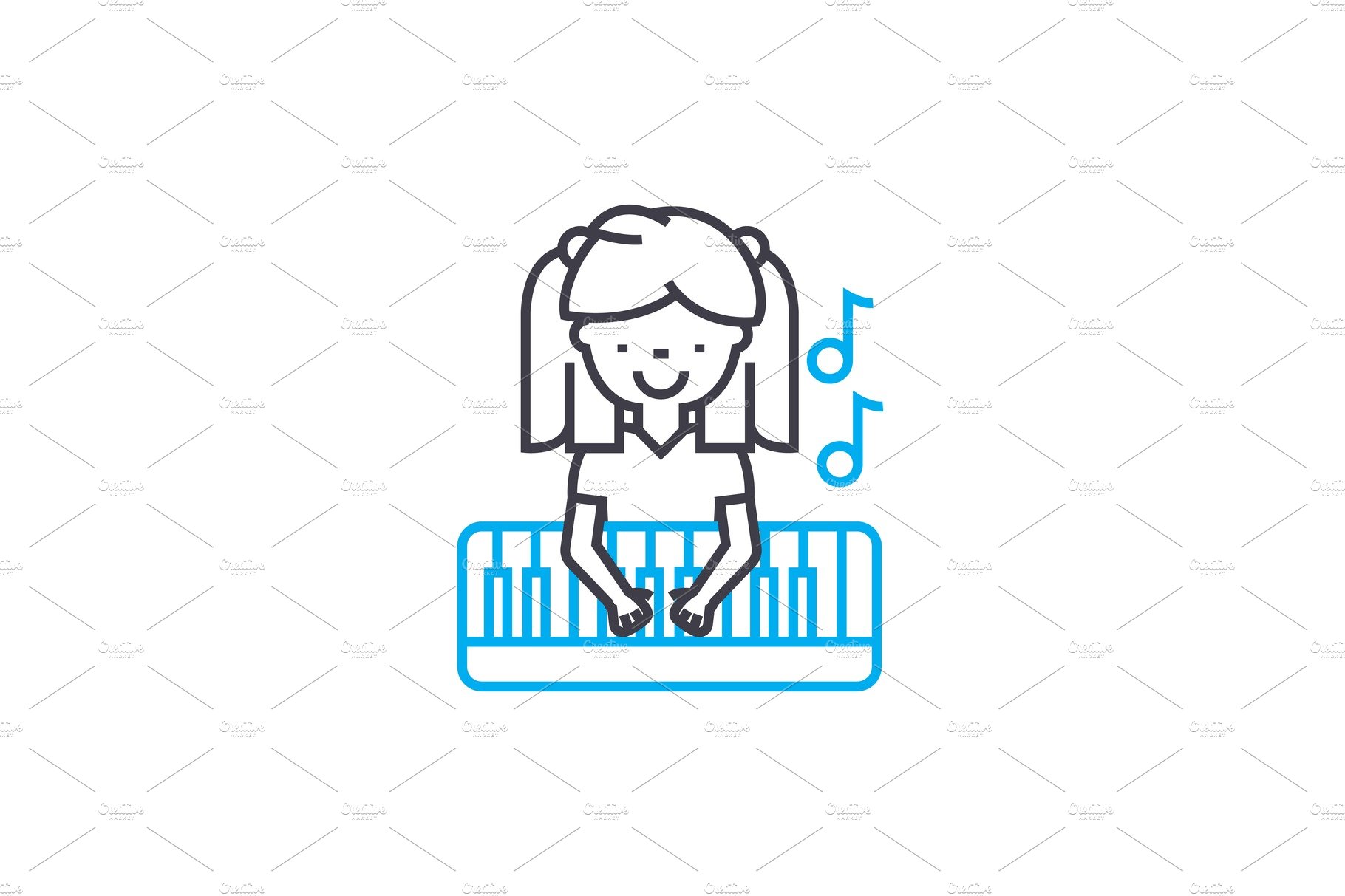 Playing piano linear icon concept. Playing piano line vector sign, symbol, ... cover image.