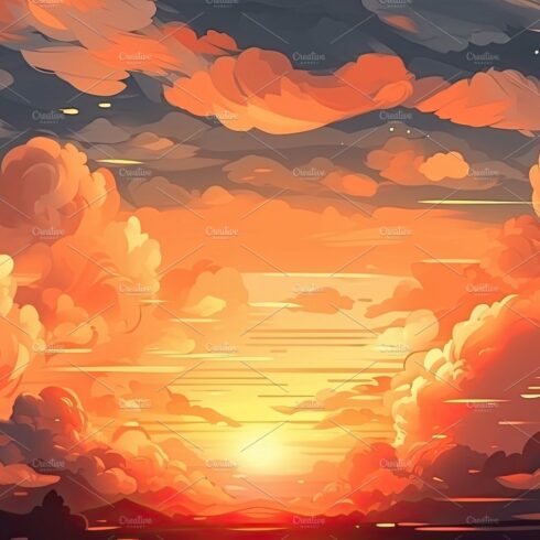 Illustrated sky with clouds, sun, stars, and sunrise or sunset. cover image.