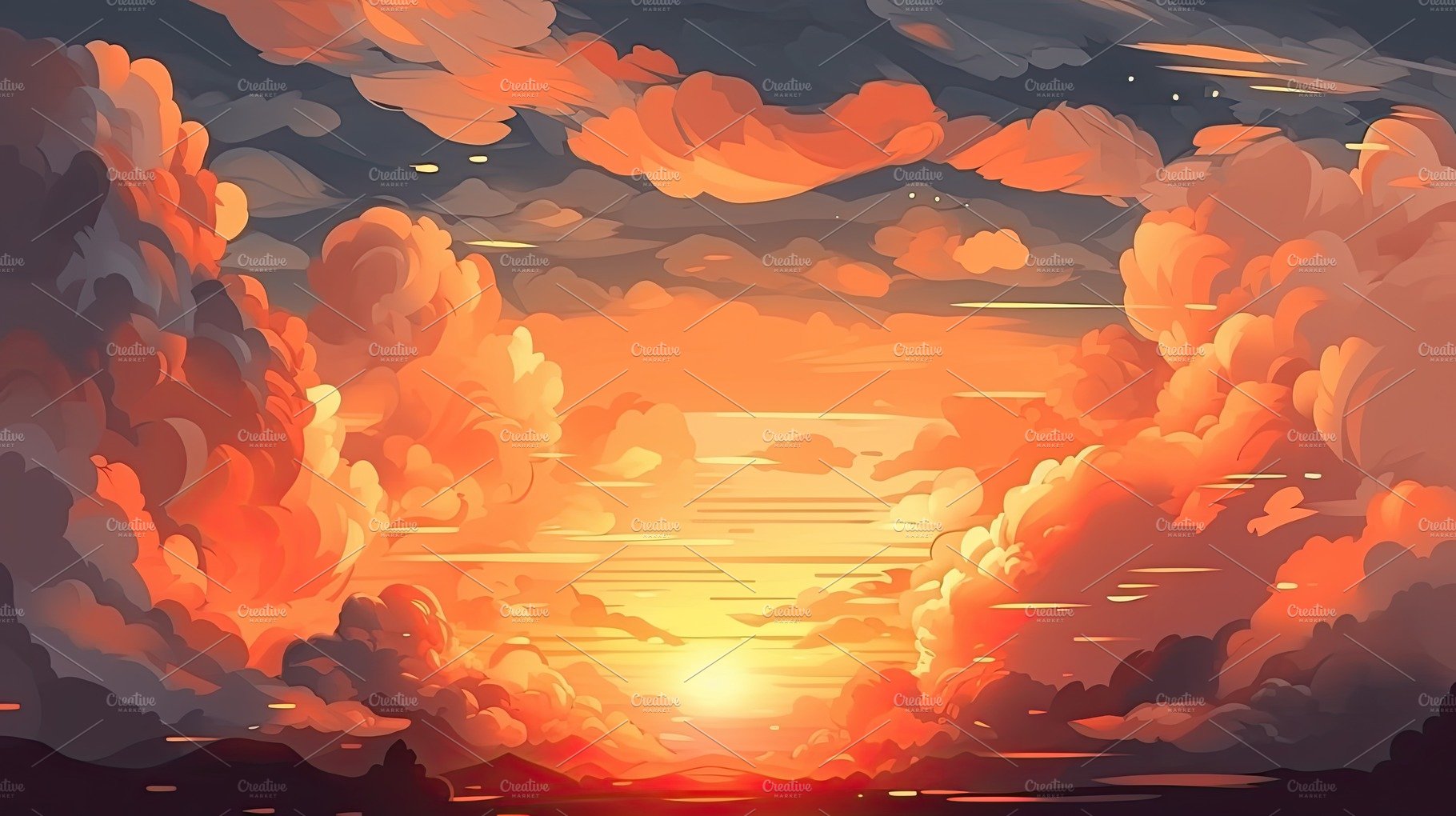 Illustrated sky with clouds, sun, stars, and sunrise or sunset. cover image.