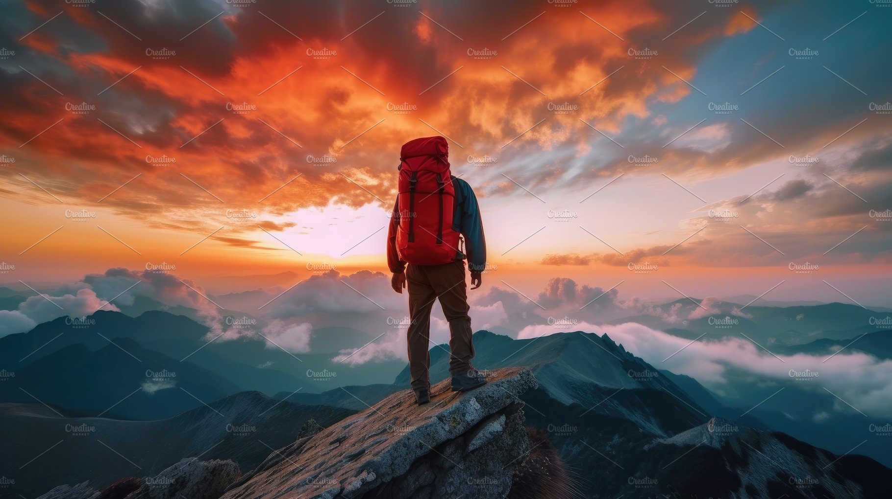 The man atop the red mountain gazed at the setting sun and orang cover image.