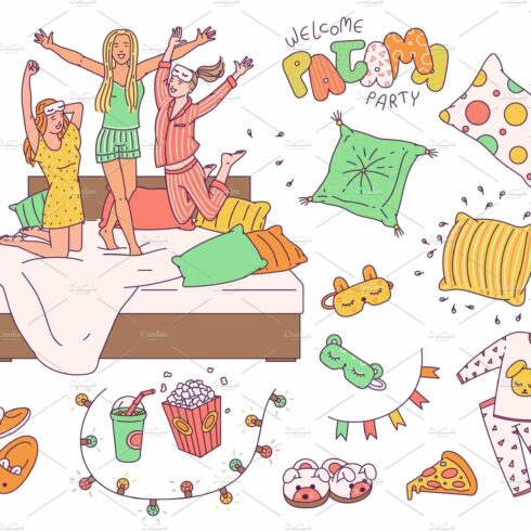 Pajama slumber party drawing set - cover image.