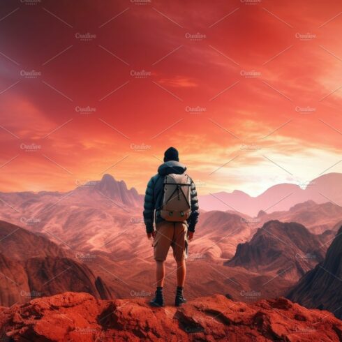 The man atop the red mountain gazed at the setting sun and orang cover image.