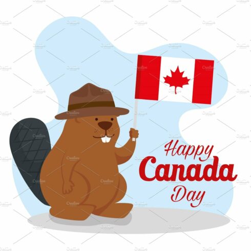 happy canada day with beaver and cover image.