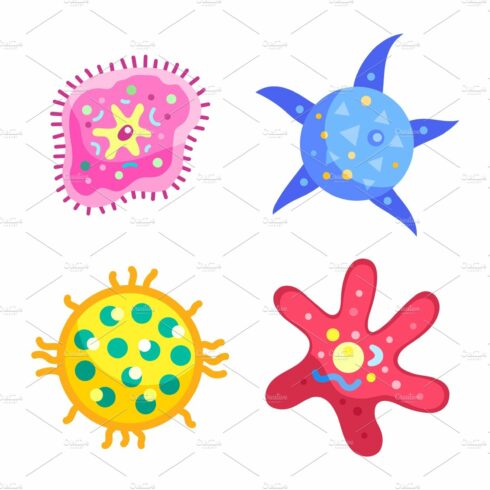 Bacteria virus cells set, microbes cover image.