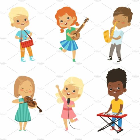 Various cartoon kids musicians cover image.