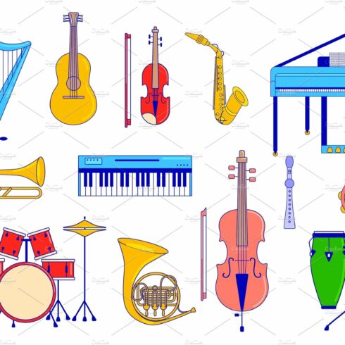 Musical instrument set isolated on cover image.