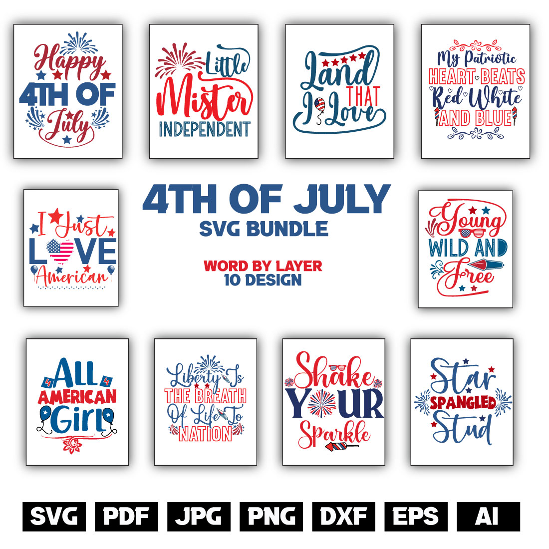 4th of july svg bundle preview image.