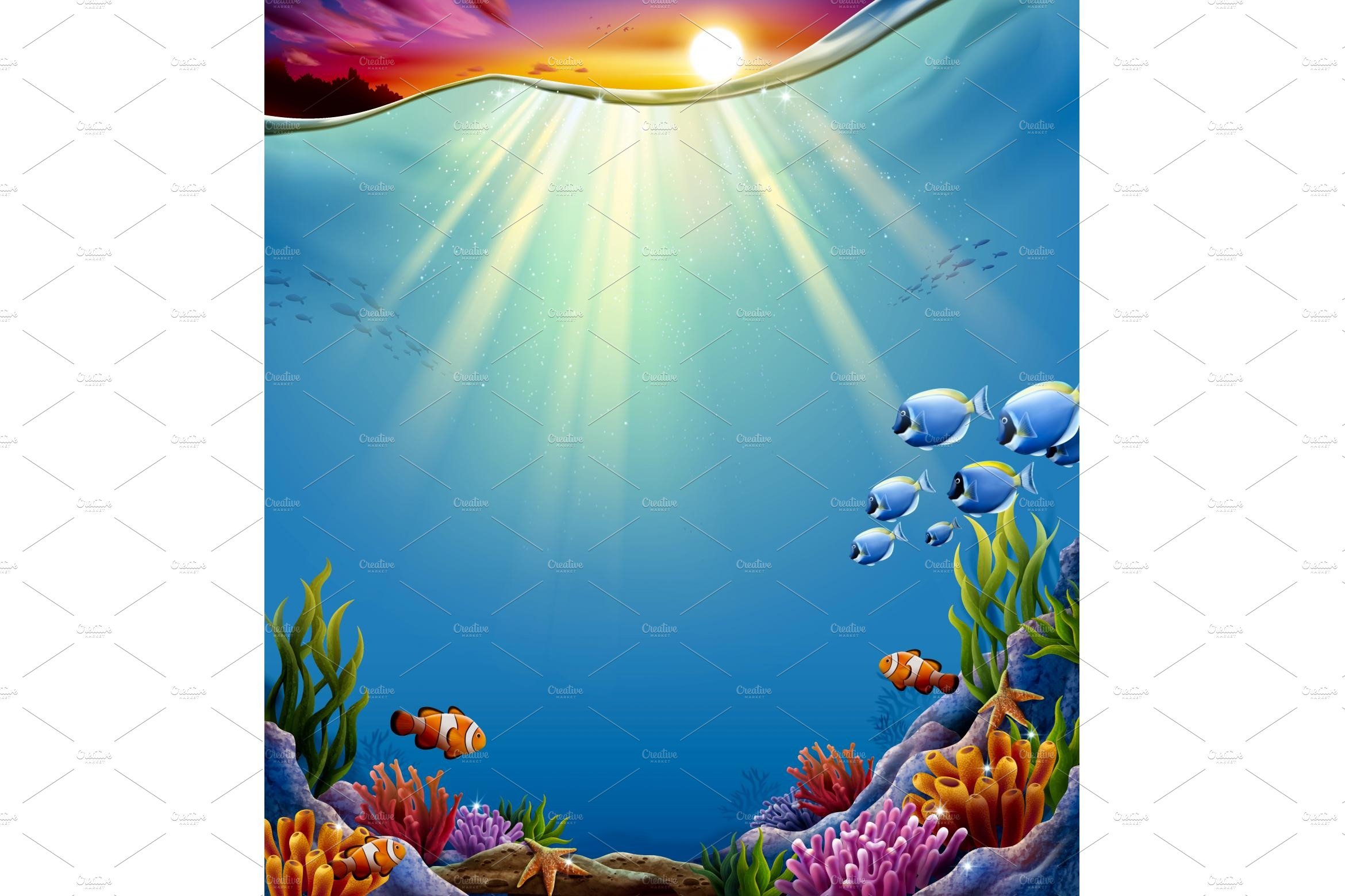 Dreamy tropical ocean with sunset cover image.