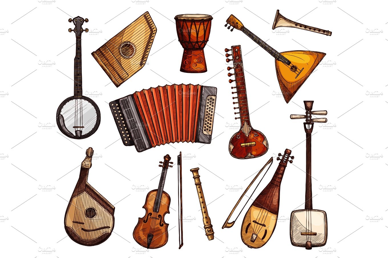 Musical instrument sketch of classic jazz music Vector Image