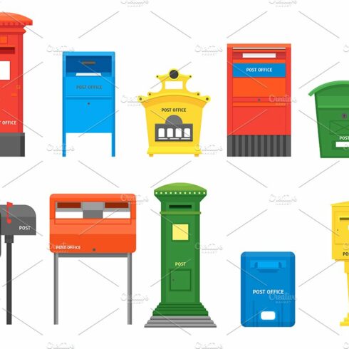 Cartoon Color Mail Box Set. Vector cover image.