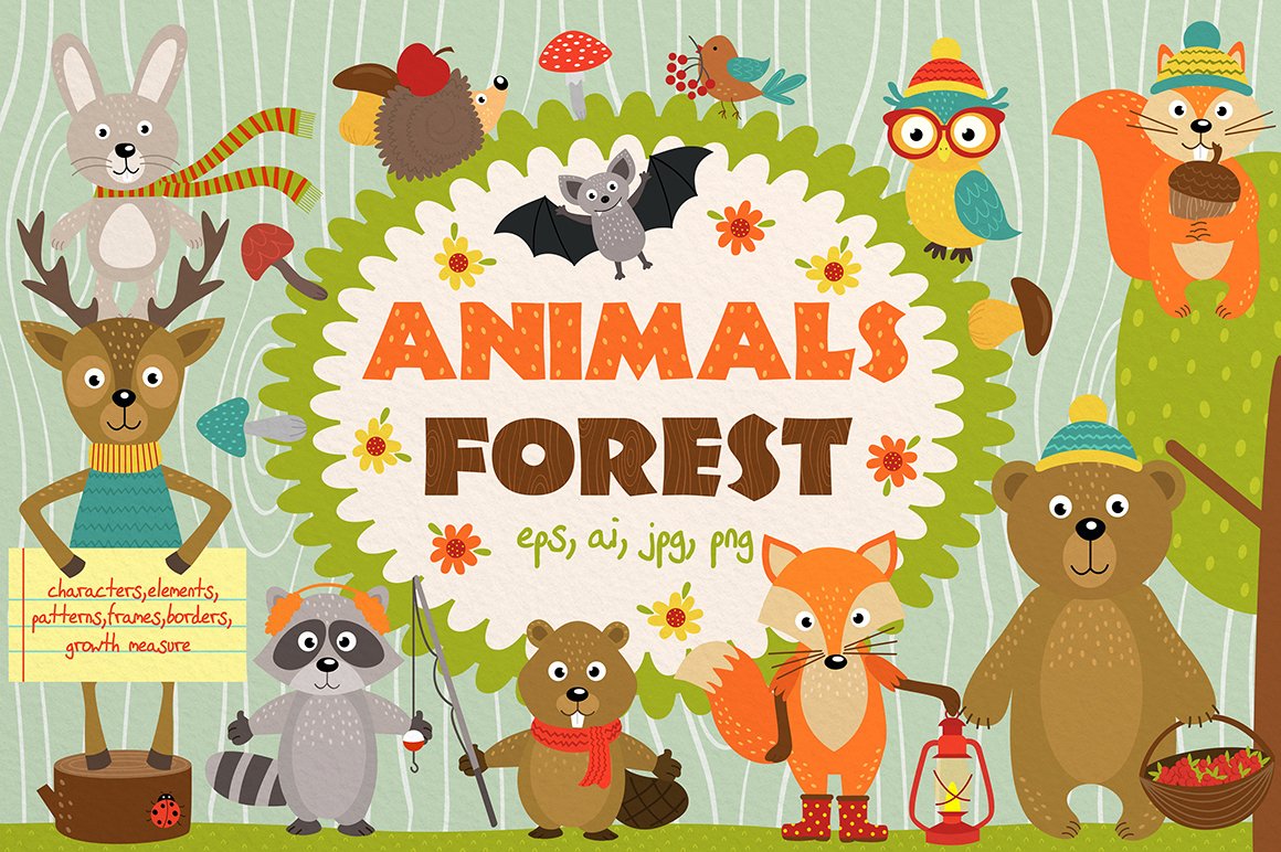 set  animals of forest cover image.