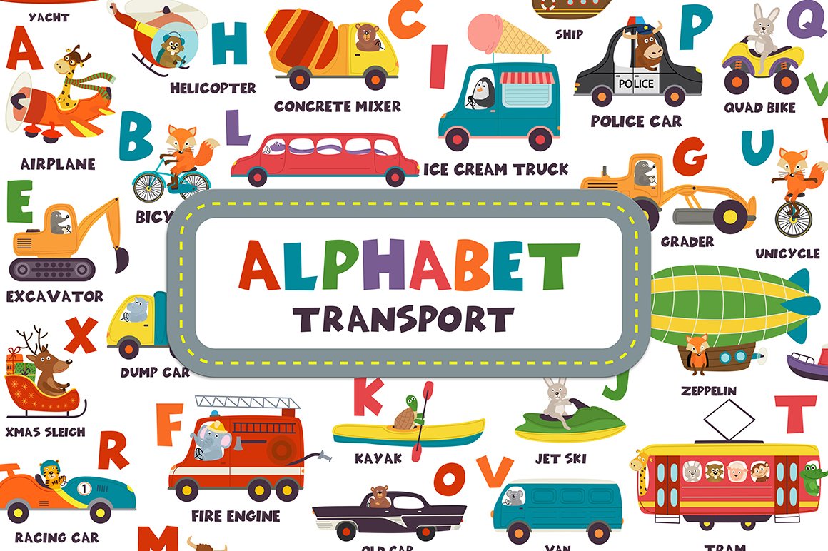 alphabet with transport and animals cover image.