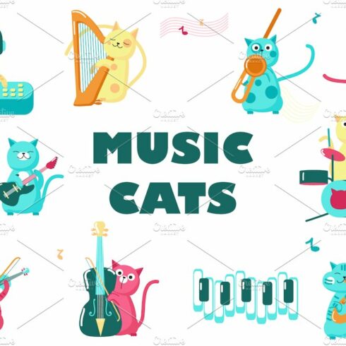 Music cats set and seamless patterns cover image.