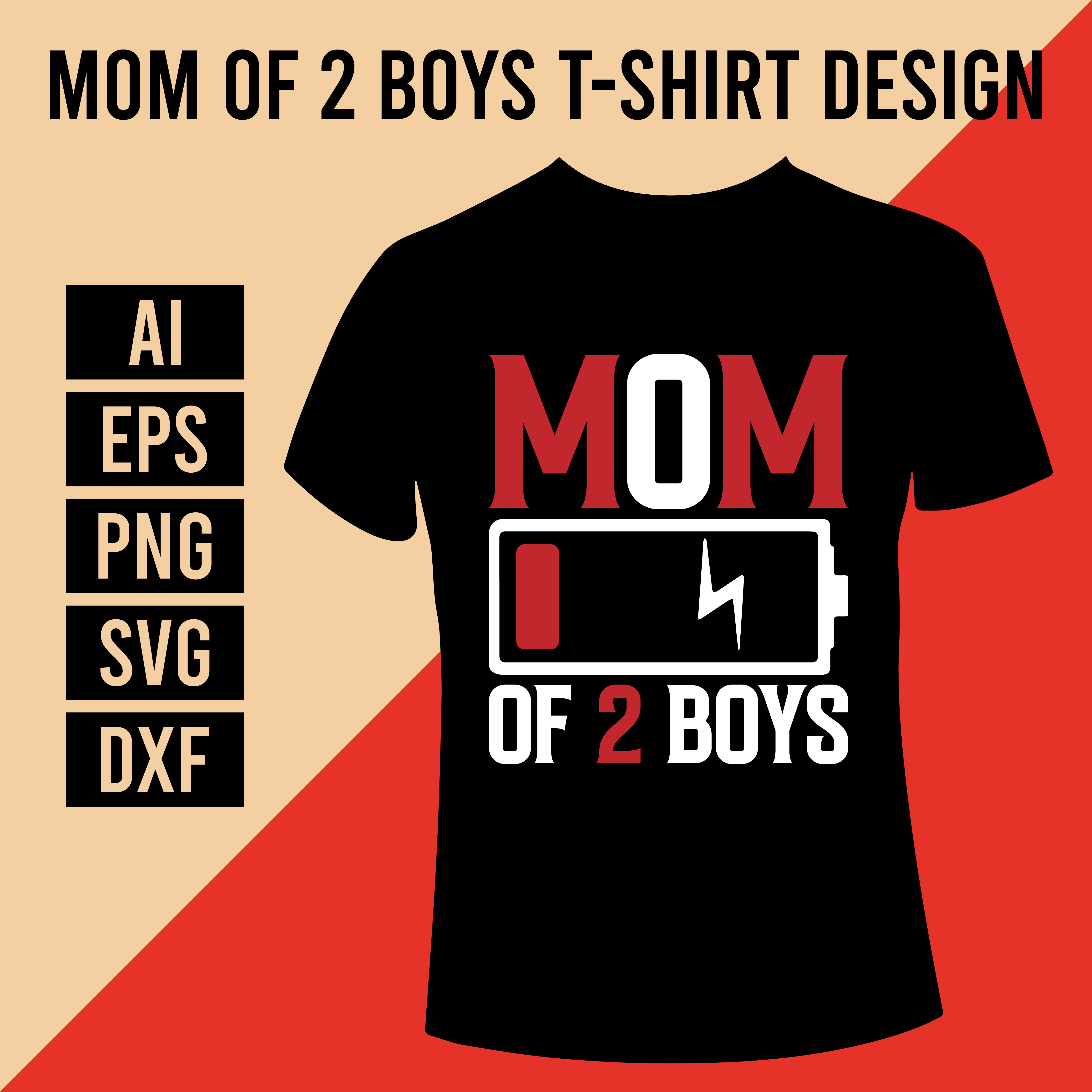 Mom of 2 Boys T-Shirt Design cover image.