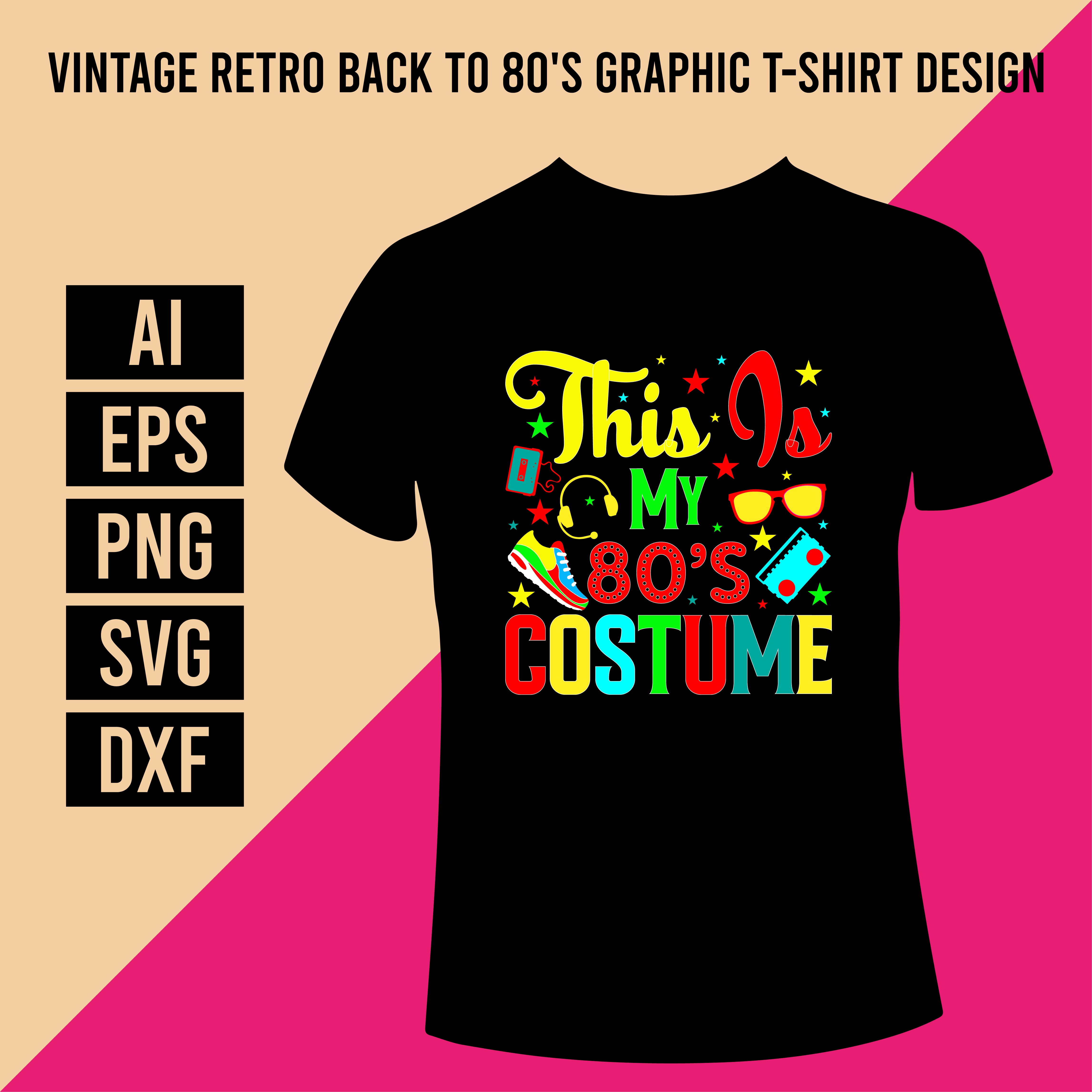 Vintage Retro Back To 80's Graphic T-Shirt Design cover image.