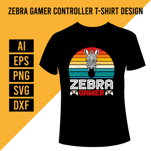 Zebra Gamer Controller T-Shirt Design cover image.