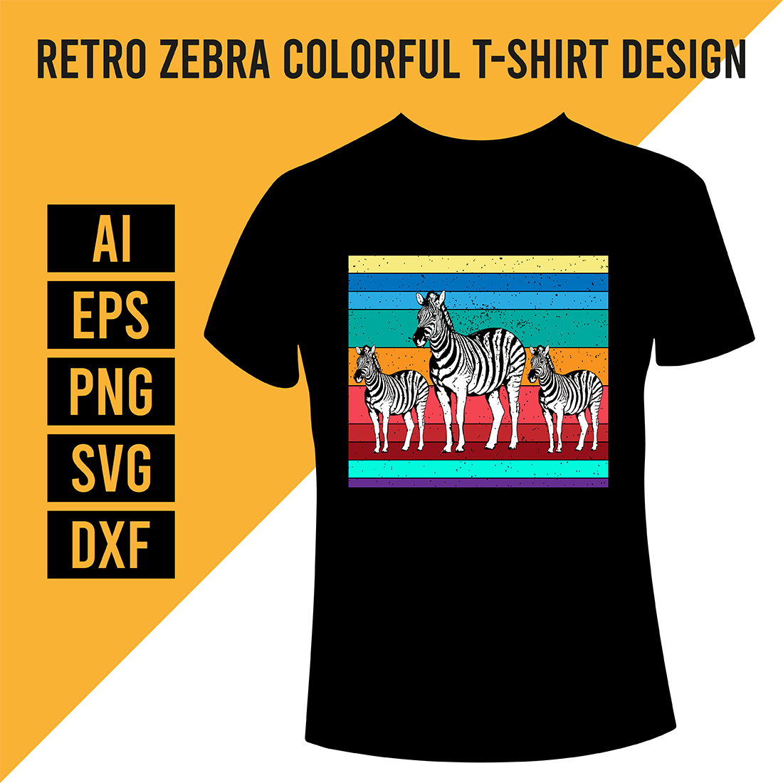 Retro Zebra Colorful T-Shirt Design cover image.