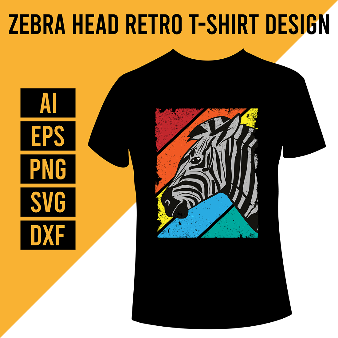 Zebra Head Retro T-Shirt Design cover image.