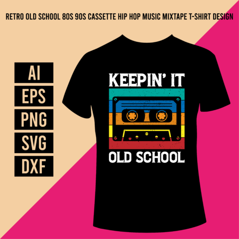Retro Old School 80s 90s Cassette Hip Hop Music Mixtape T-Shirt Design cover image.