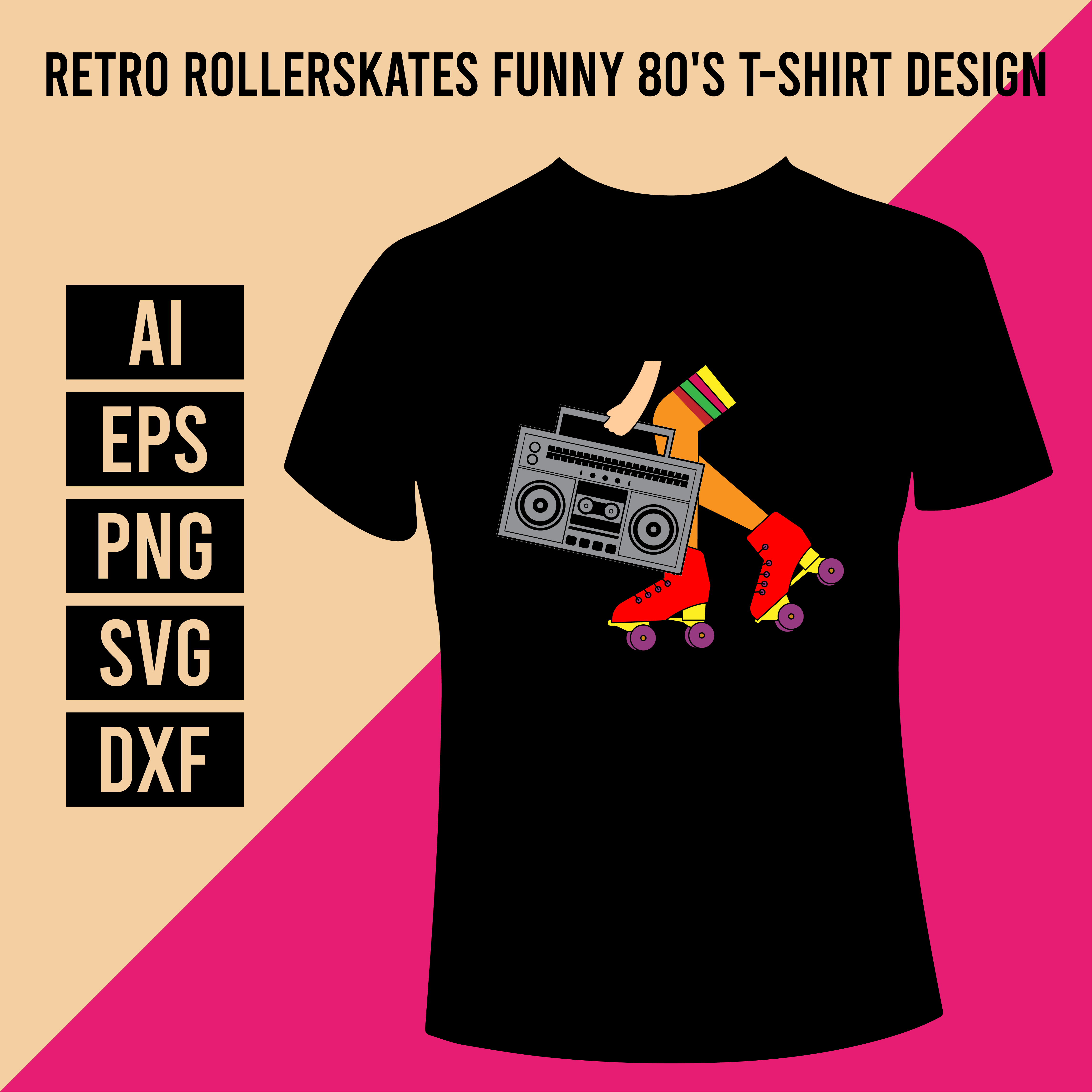 Retro Rollerskates Funny 80's T-Shirt Design cover image.