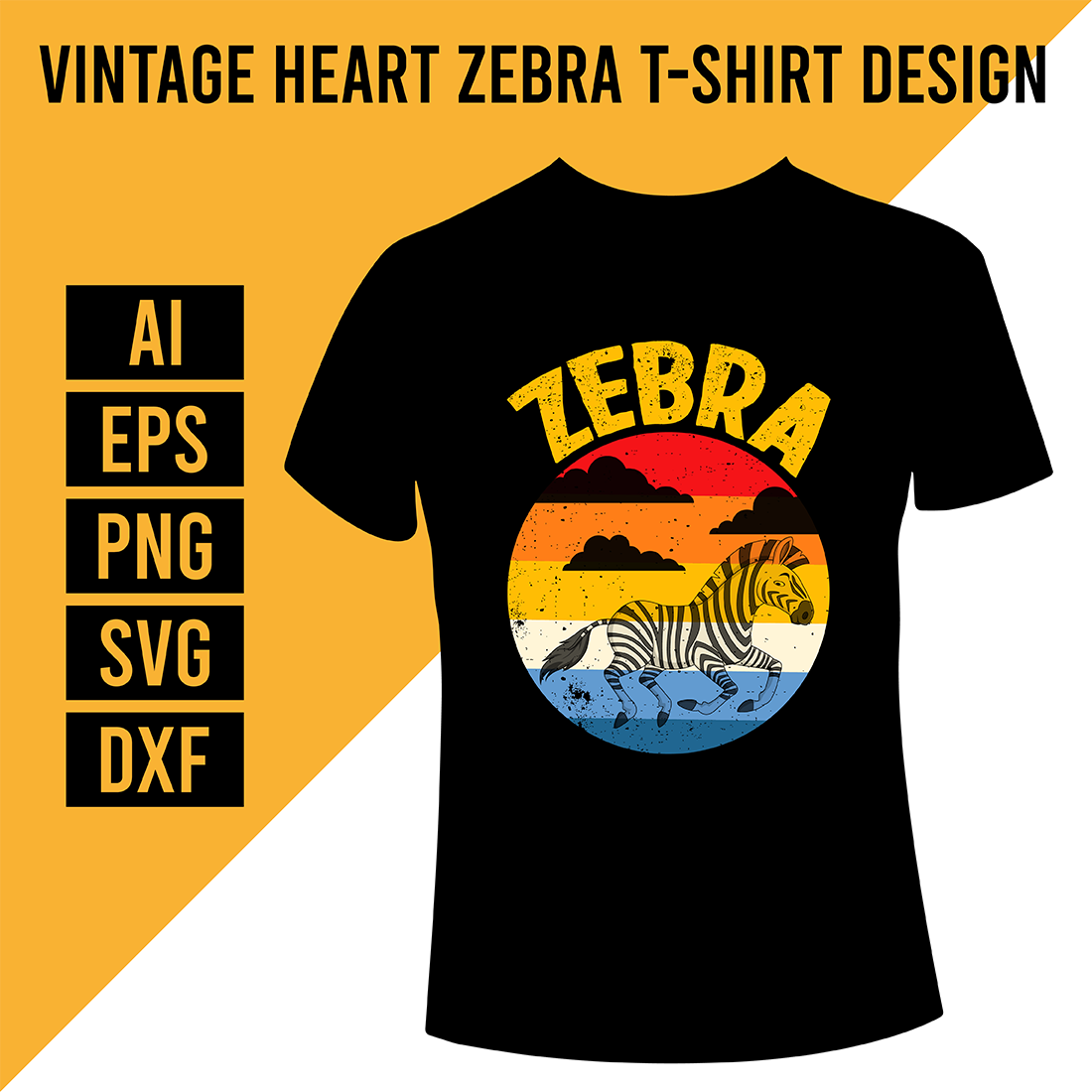 Vintage Heart Zebra T-Shirt Design cover image.
