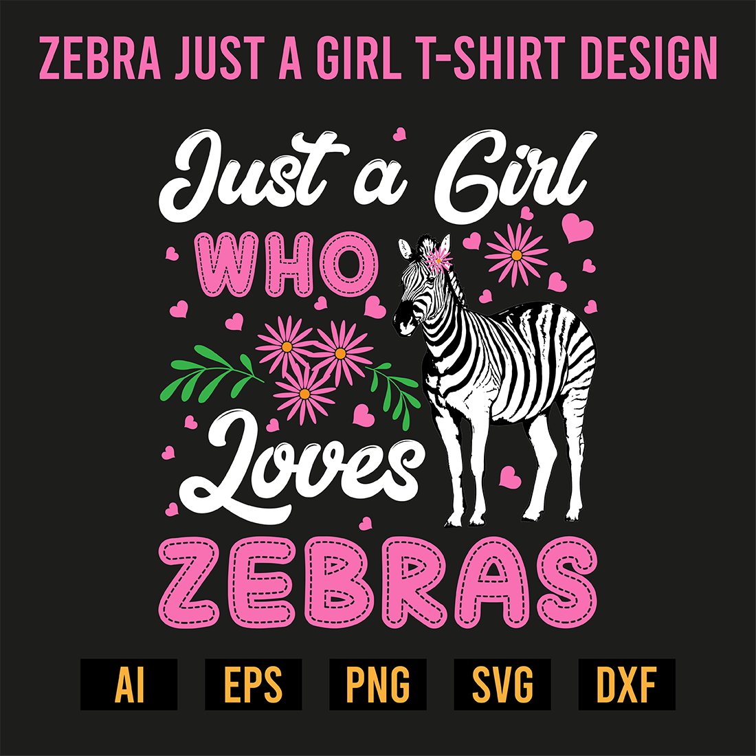 Zebra Just a Girl T-Shirt Design preview image.