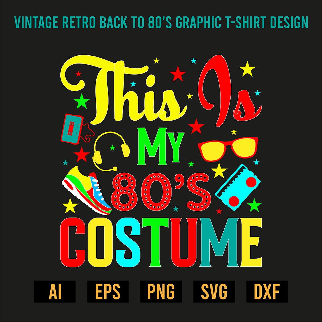 Vintage Retro Back To 80's Graphic T-Shirt Design preview image.