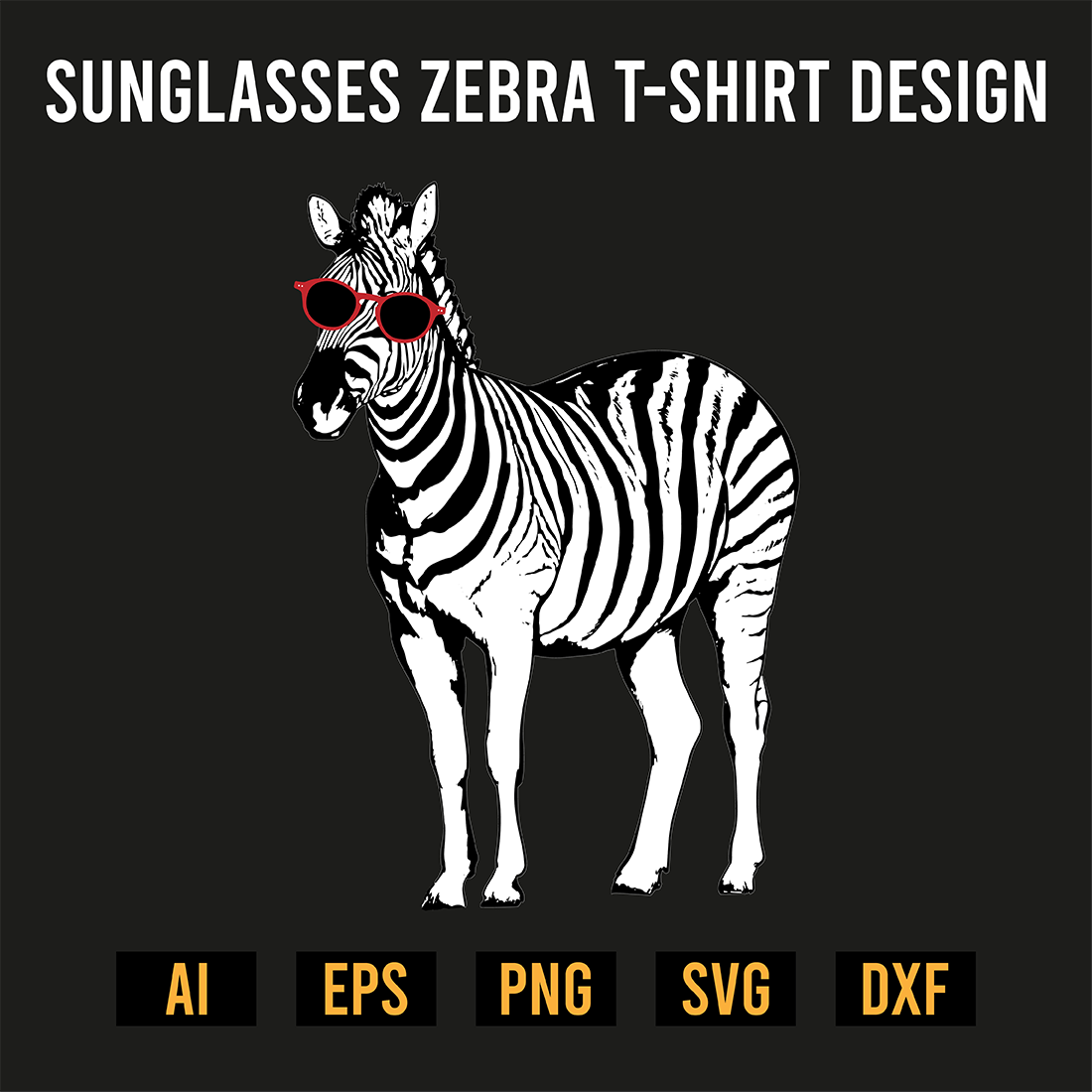 Sunglasses Zebra T-Shirt Design preview image.