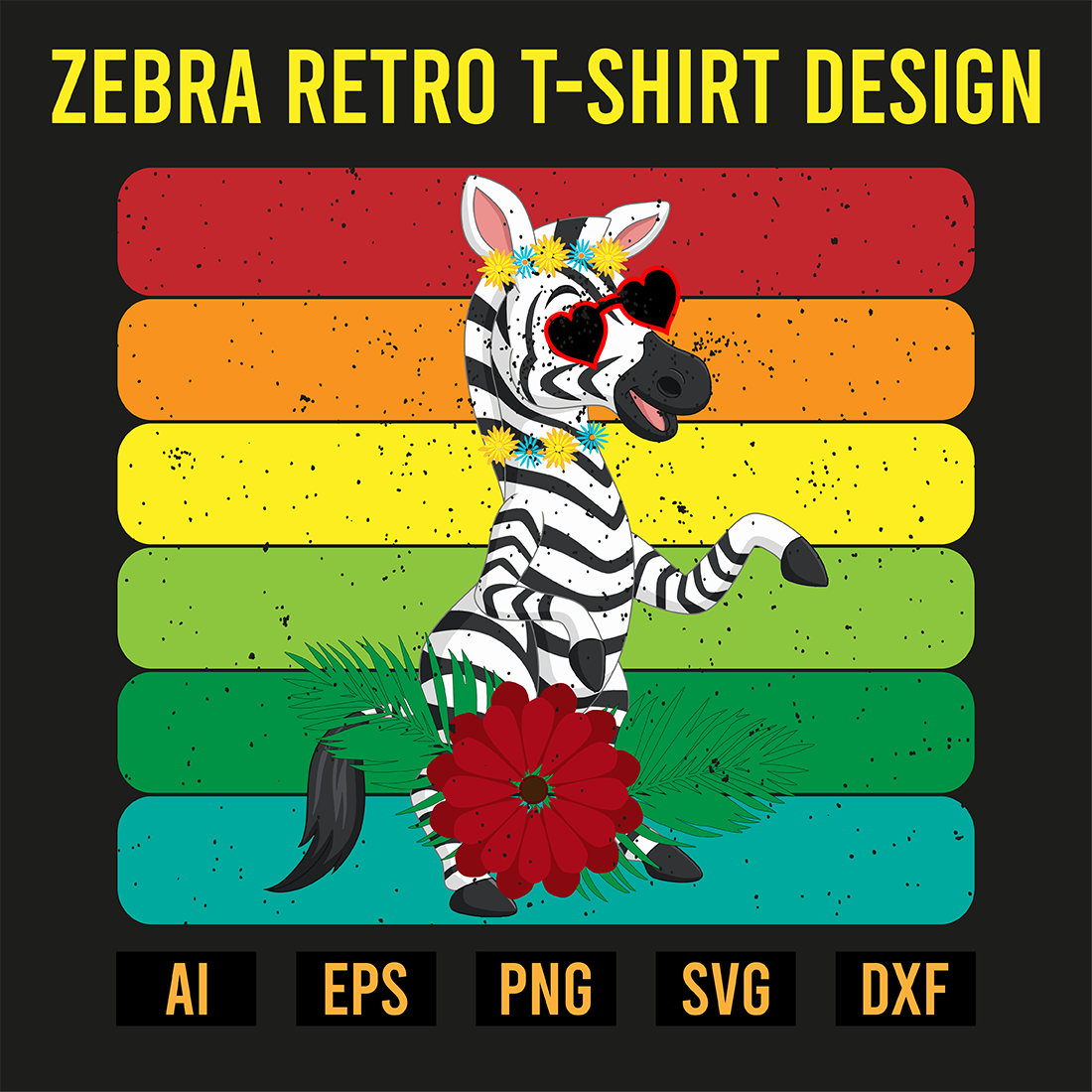 Zebra Retro T-Shirt Design preview image.