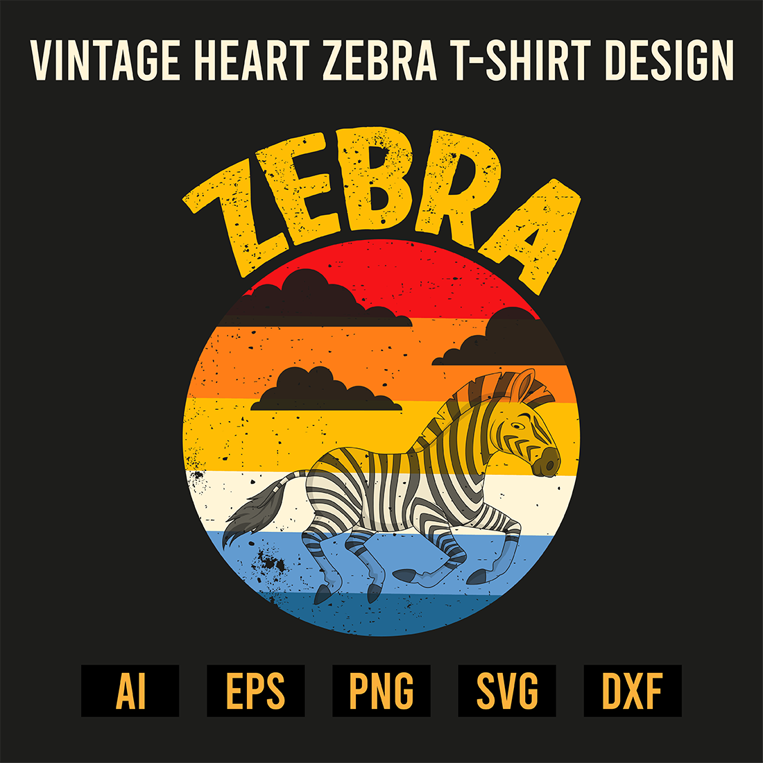 Vintage Heart Zebra T-Shirt Design preview image.