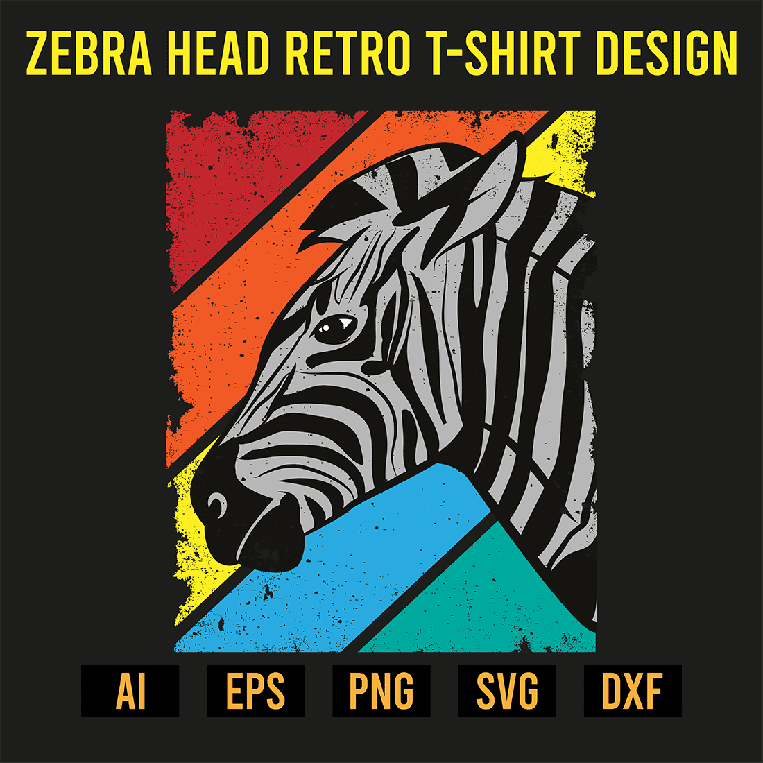 Zebra Head Retro T-Shirt Design preview image.