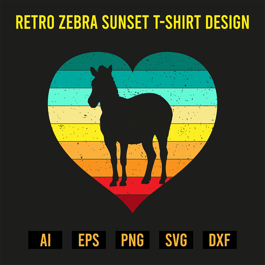 Retro Zebra Sunset T-Shirt Design preview image.