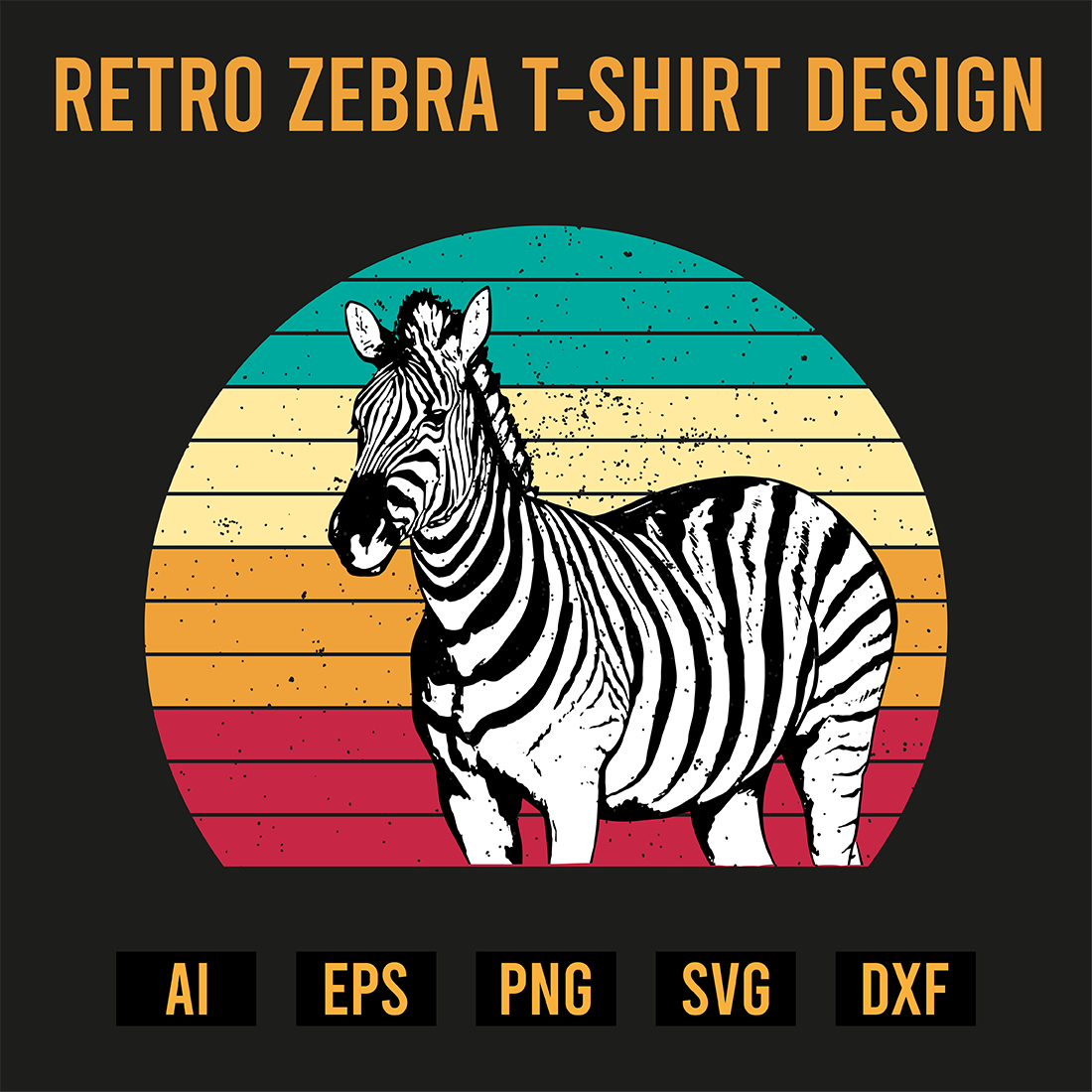 Retro Zebra T-Shirt Design preview image.