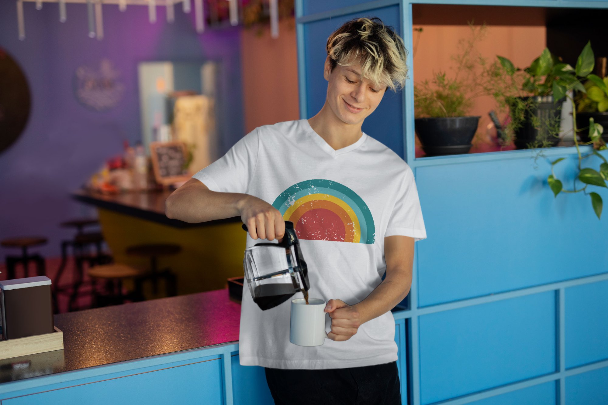 man pouring coffee on cup t shirt mockup 2000x1334 543