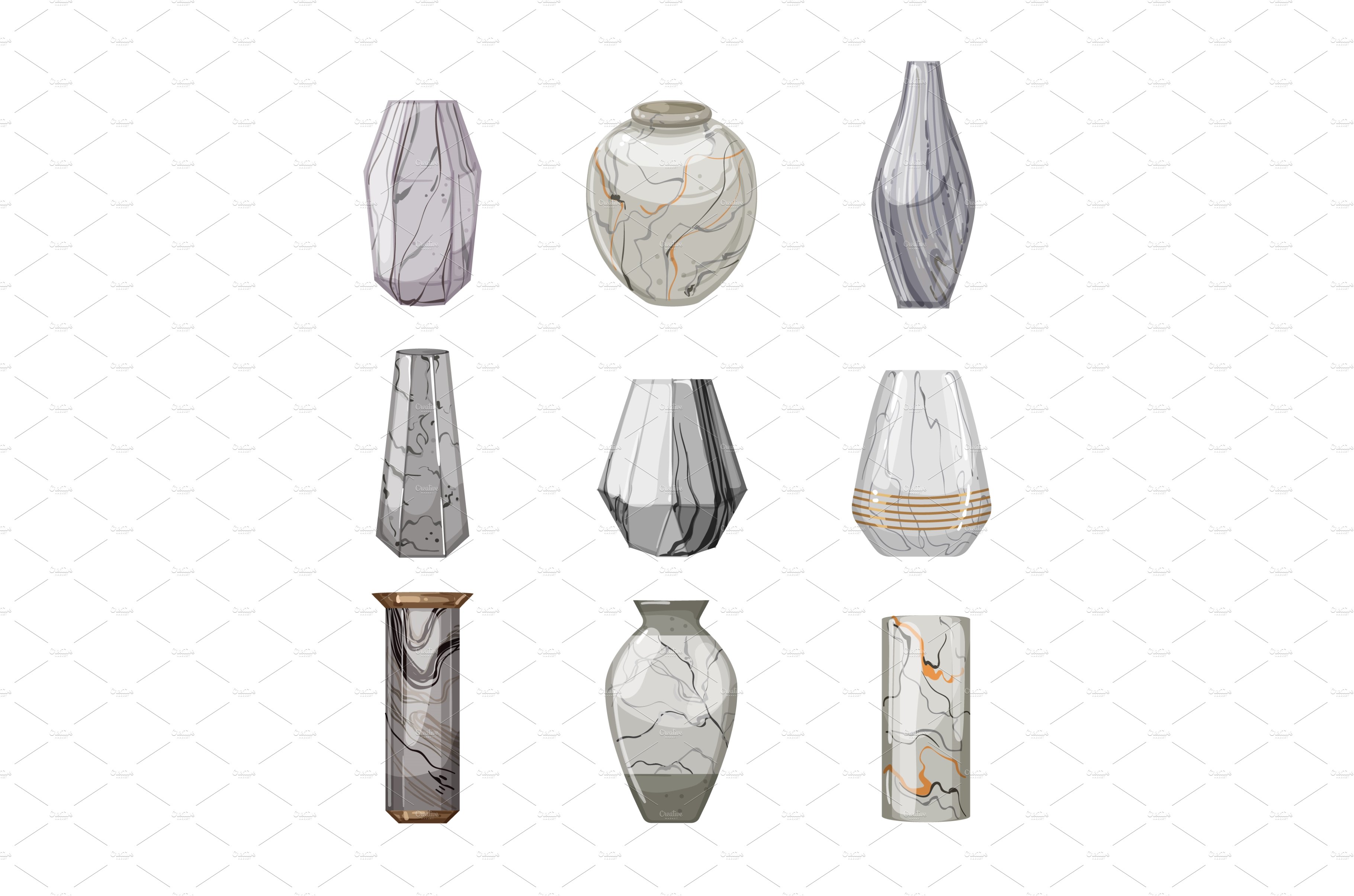 marble vase set cartoon vector cover image.