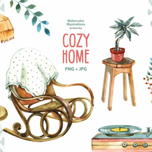 Watercolor cozy home clipart cover image.