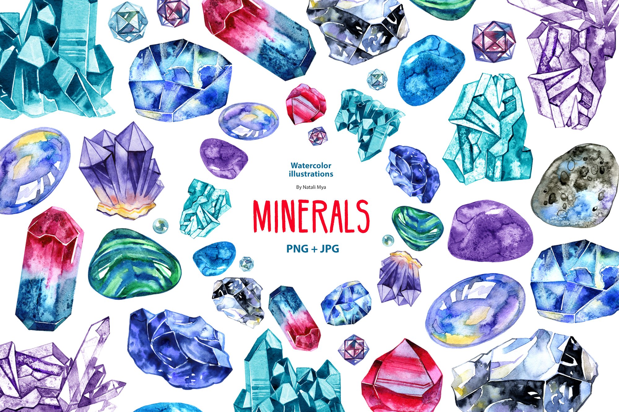 Watercolor minerals and gems cover image.