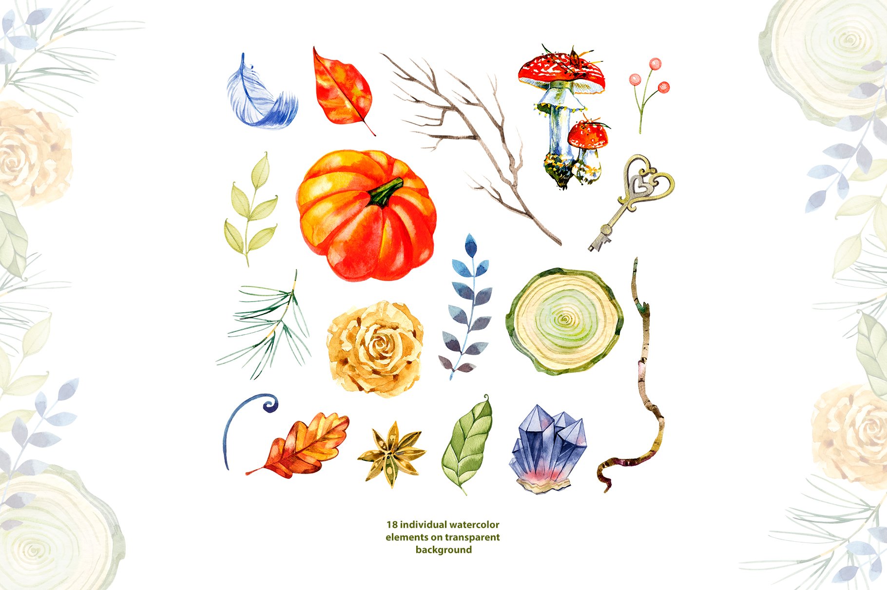 Watercolor Fall Clipart preview image.