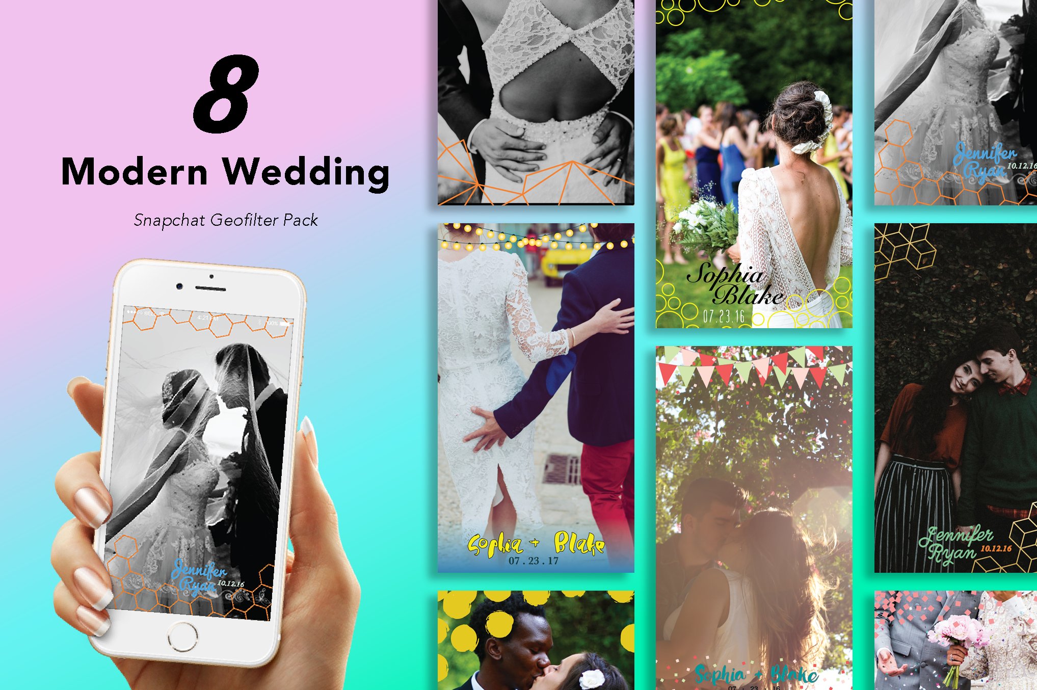 8 Modern Wedding Geofilters Pack cover image.