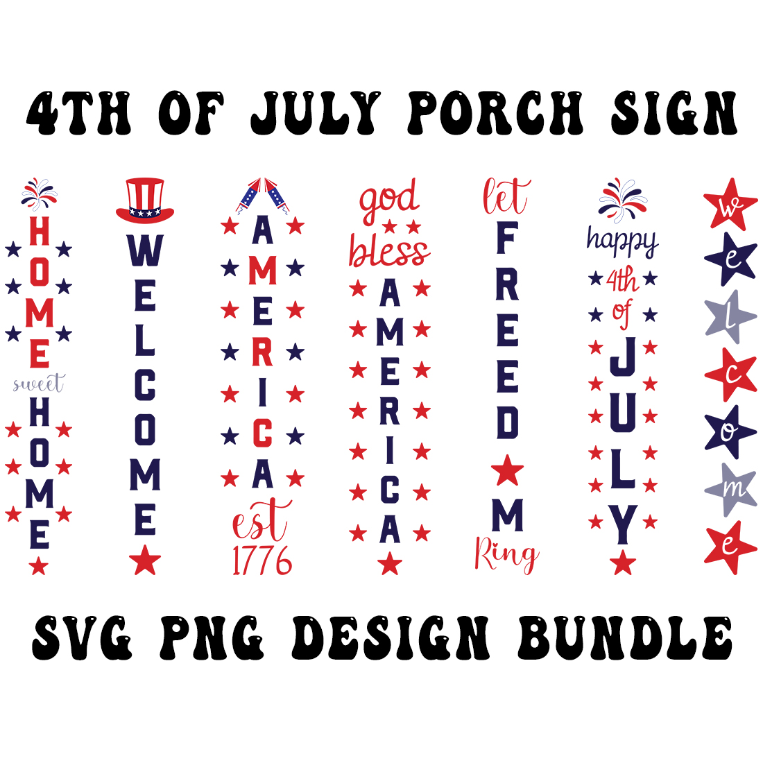 4th of July Porch Sign SVG Bundle preview image.