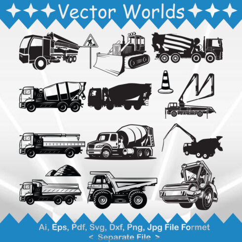 Concrete Pump Truck SVG Vector Design cover image.