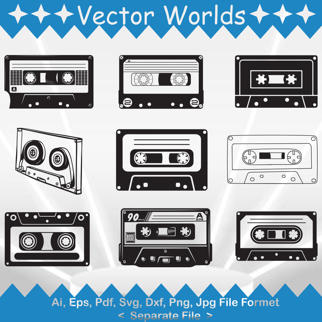 Audio Cassette SVG Vector Design cover image.
