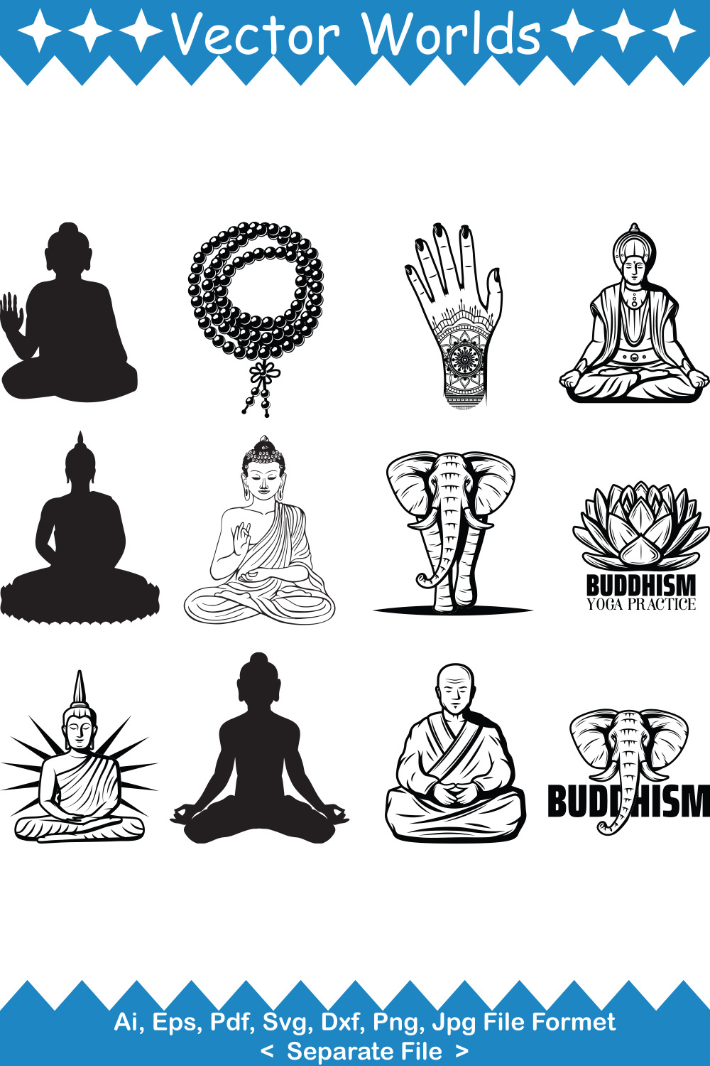 Buddha's Religion SVG Vector Design pinterest preview image.